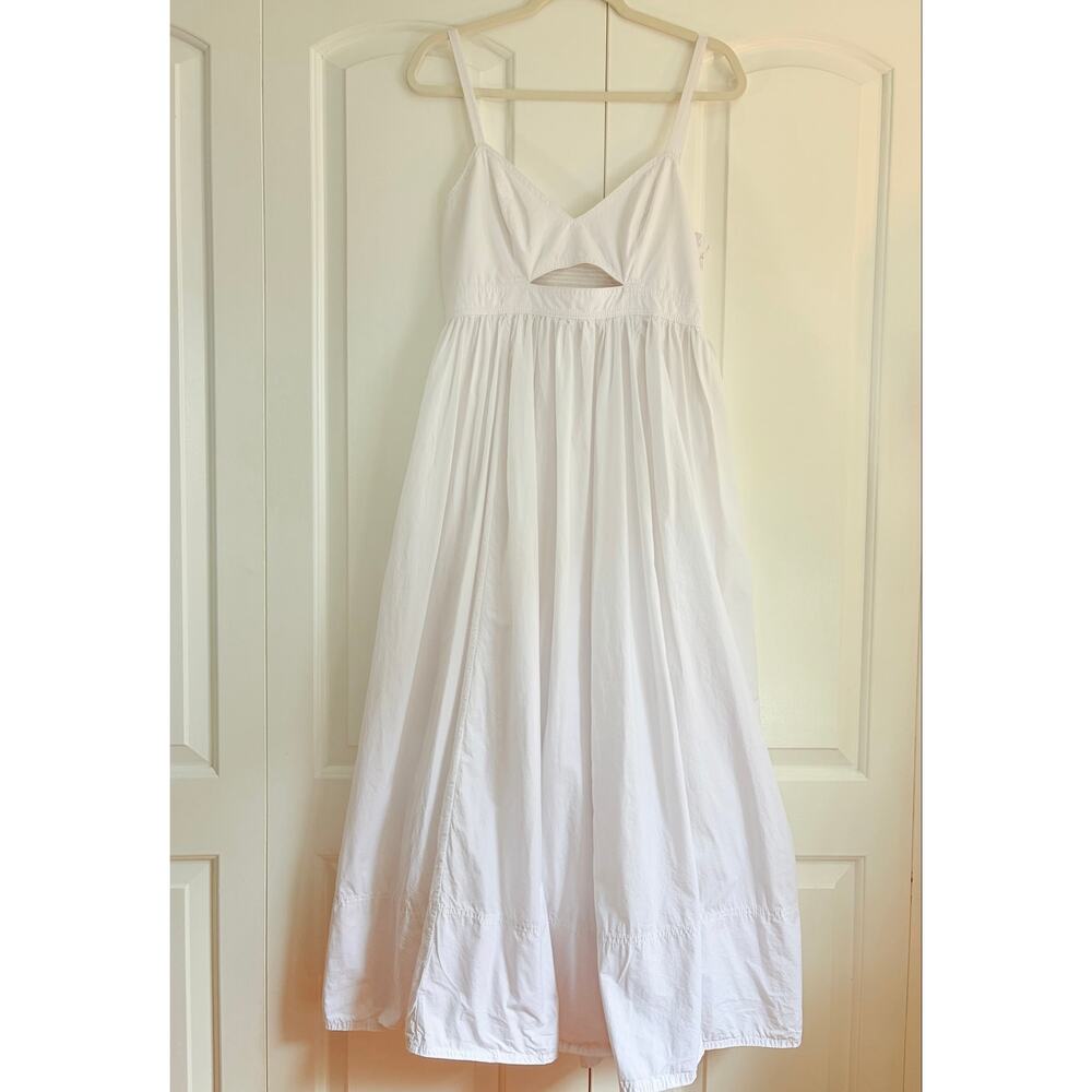 White Cotton Maxi Dress Cutout Empire Waist Pockets Boho Verandah By Vina
